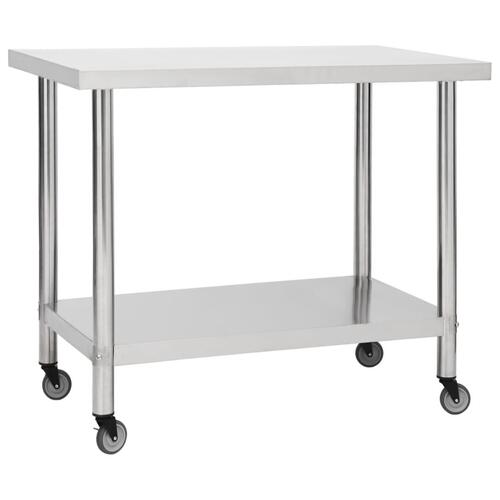 Arbejdsbord med hjul til køkken 80x60x85 cm rustfrit stål