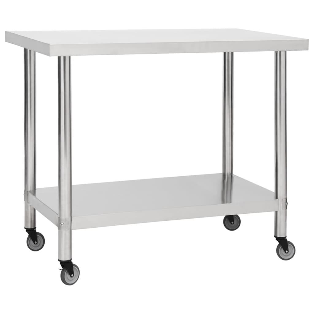 Arbejdsbord med hjul til køkken 80x60x85 cm rustfrit stål