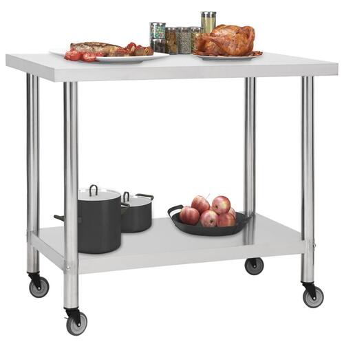 Arbejdsbord med hjul til køkken 80x60x85 cm rustfrit stål