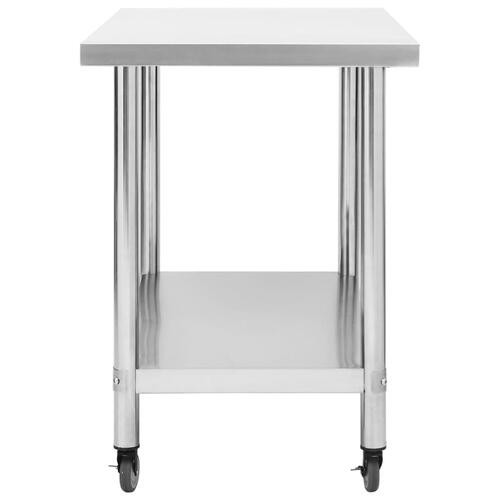 Arbejdsbord med hjul til køkken 80x60x85 cm rustfrit stål