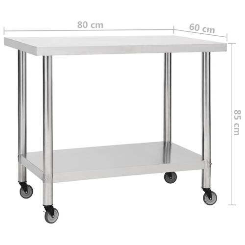 Arbejdsbord med hjul til køkken 80x60x85 cm rustfrit stål