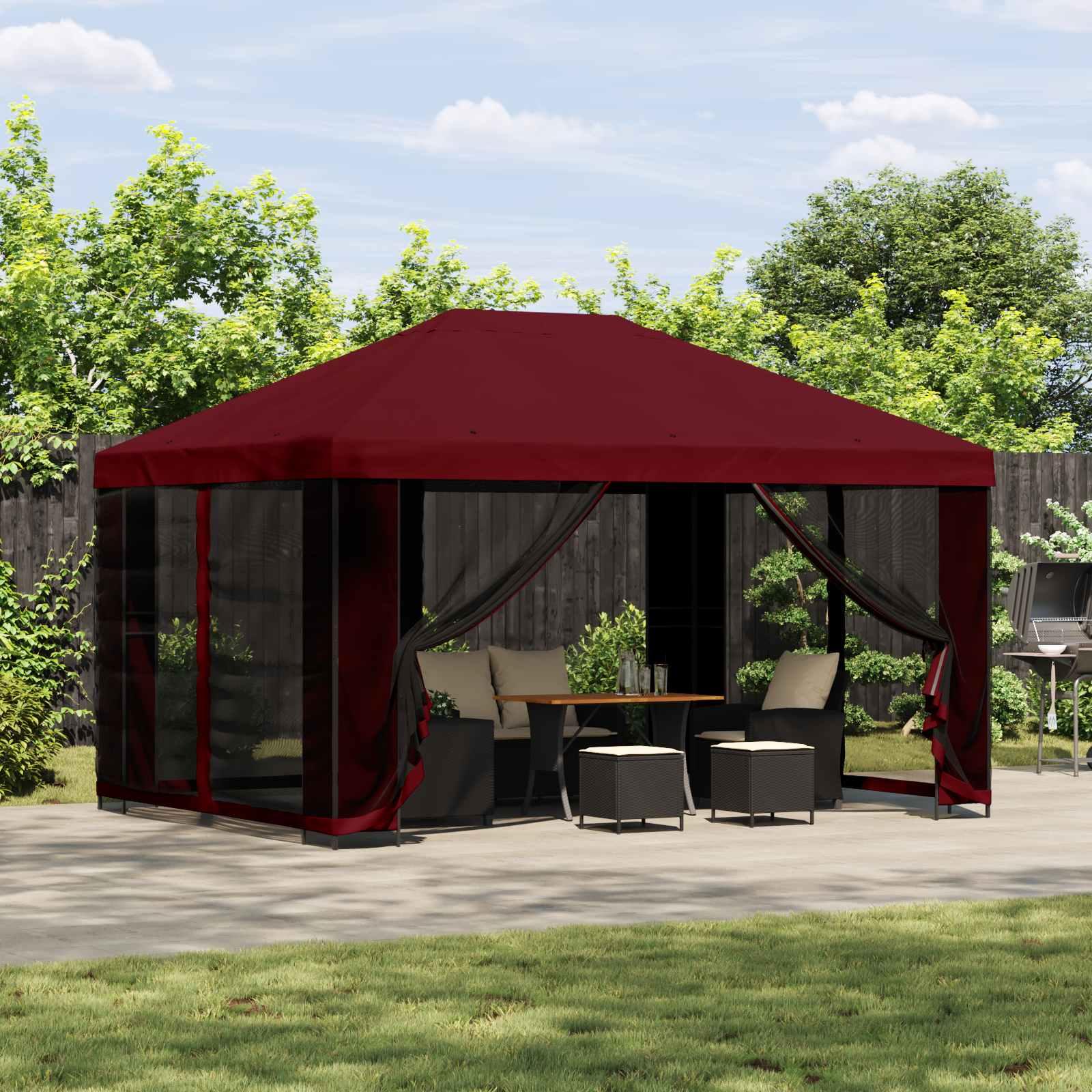 Pavillon 4 × 3 m Bordeaux Polyester og Stål 190 billede