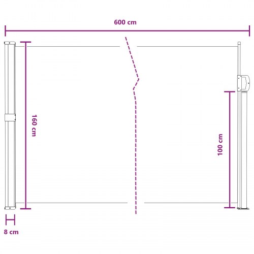 Udtrækkelig side-markise - grå 600 × 160 cm i polyester