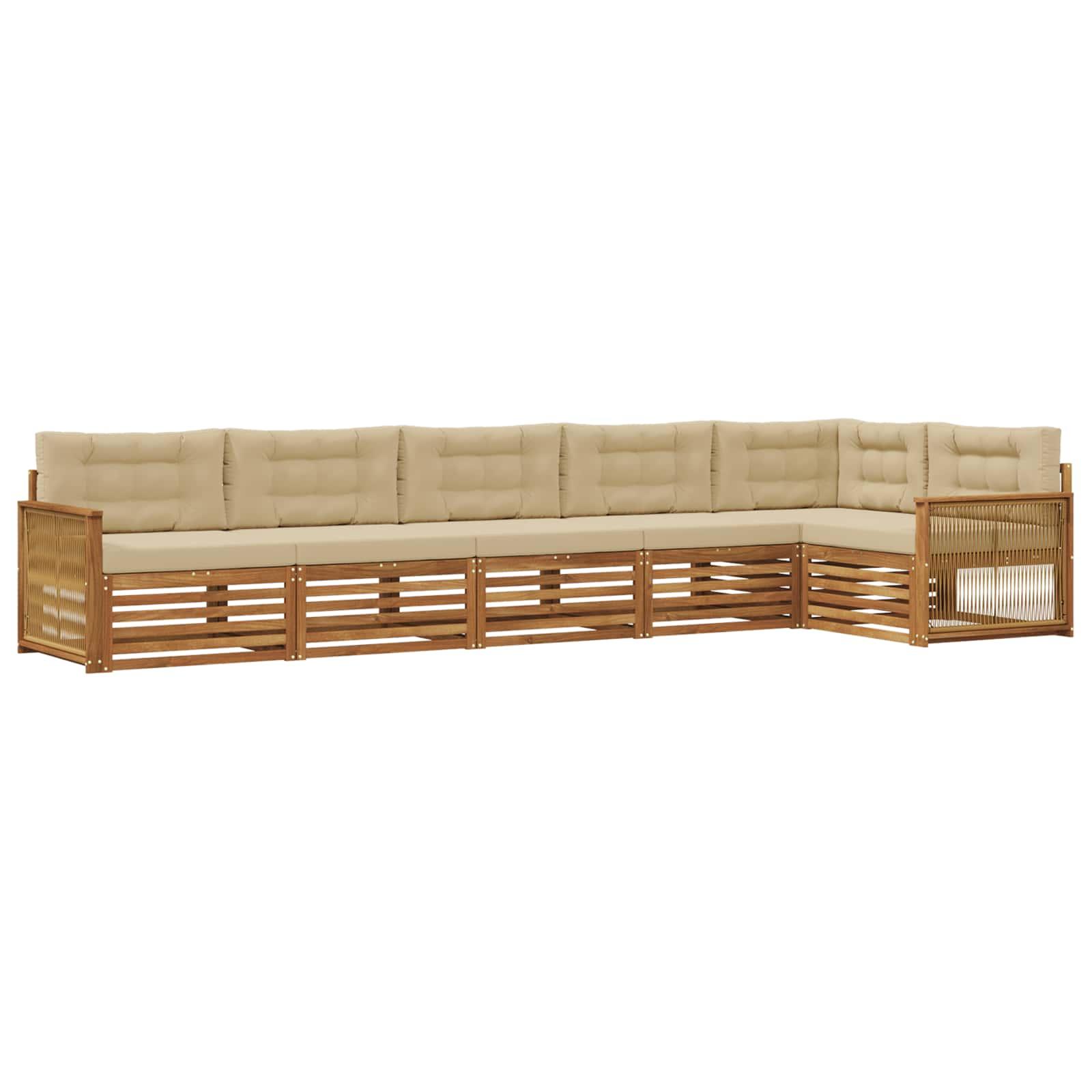 Udendørs sofagruppe i akacietræ med puder - 6 dele, naturlig/beige
