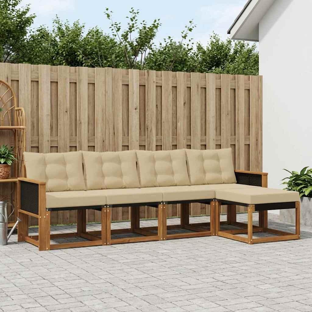 Udendørs sofagruppe i akacietræ med puder, 5 dele - naturlig/beige