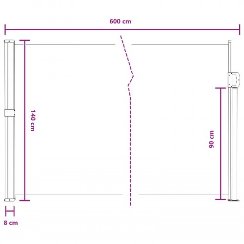 Udtrækkelig side-markise i polyester - grå 600 × 140 cm