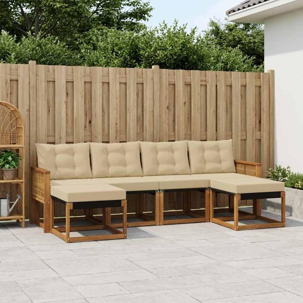 Udendørs sofagruppe med pude 6 stk Naturlig og Beige billede