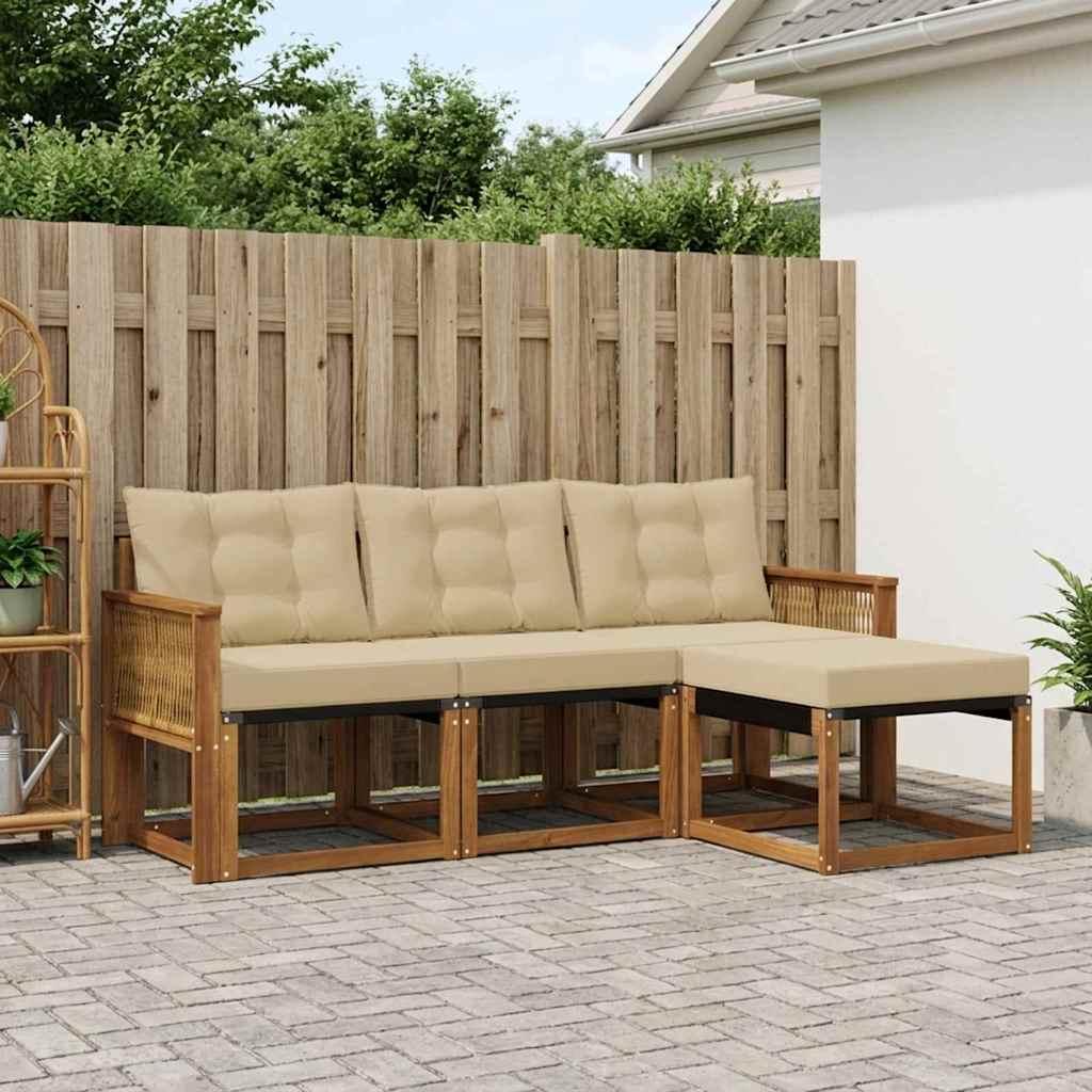 Udendørs sofagruppe med pude 4 stk Naturlig og Beige billede