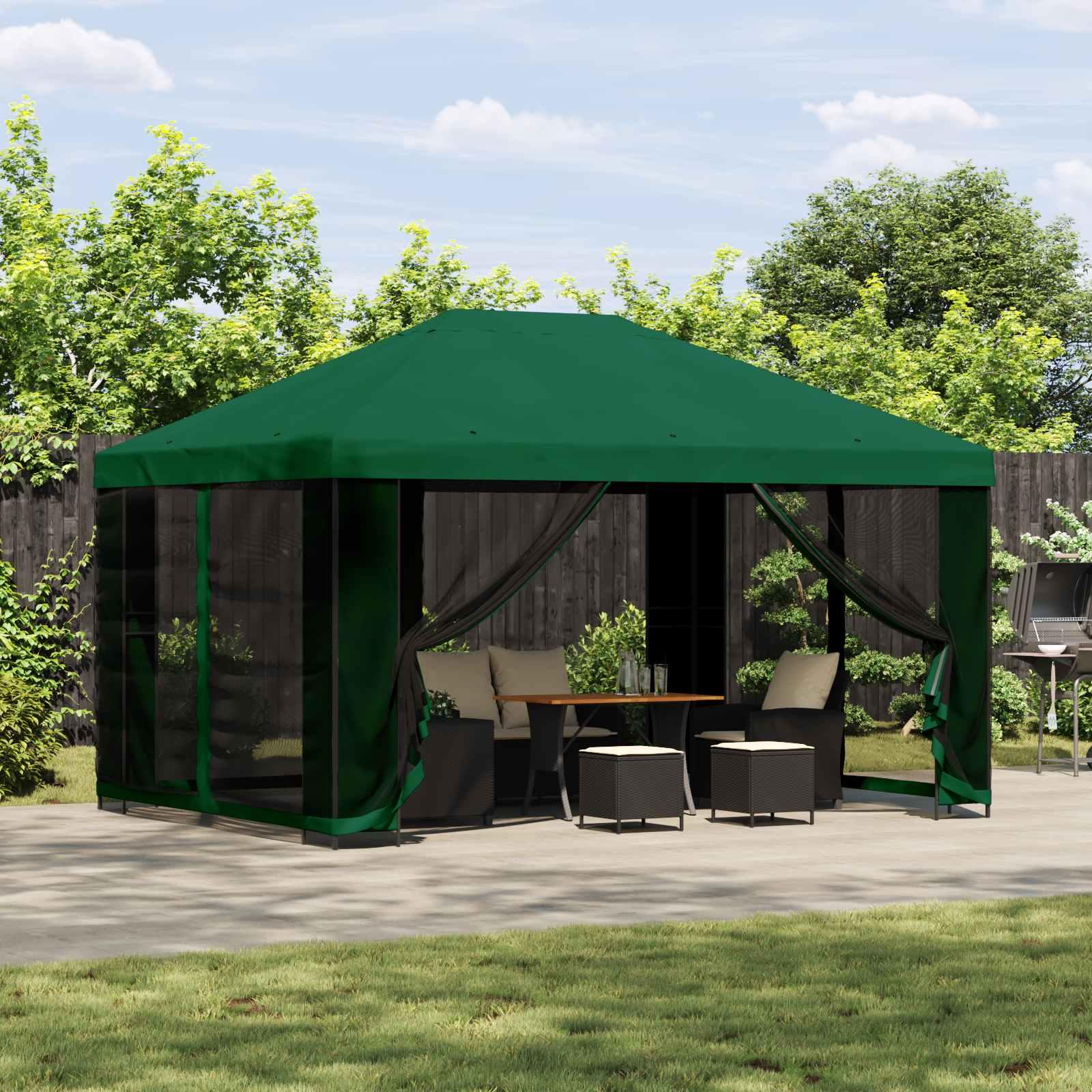 Pavillon 4 × 3 m Grøn Polyester og Stål 190 billede