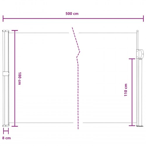 Udtrækkelig side-markise - grå 500 × 180 cm i polyester