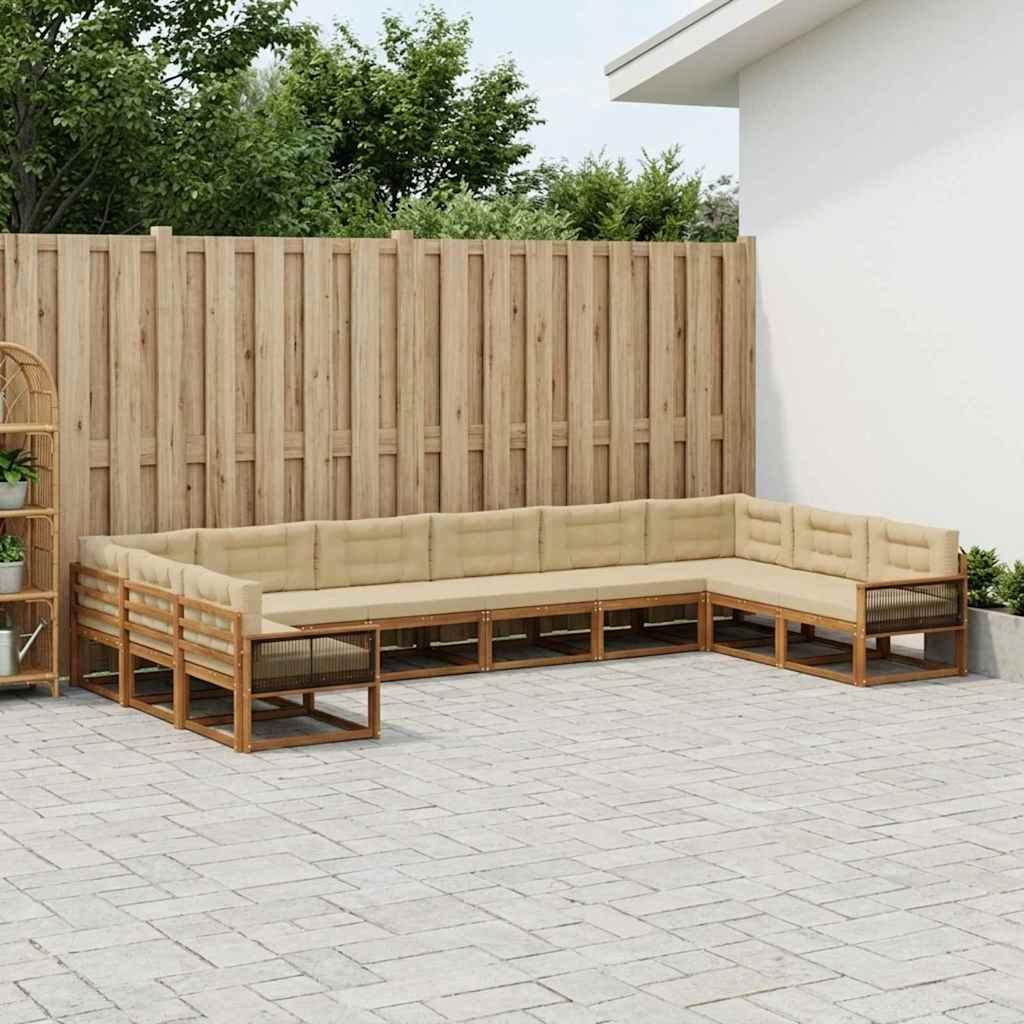 Udendørs sofagruppe i akacietræ med puder - 10 dele, naturlig/beige billede