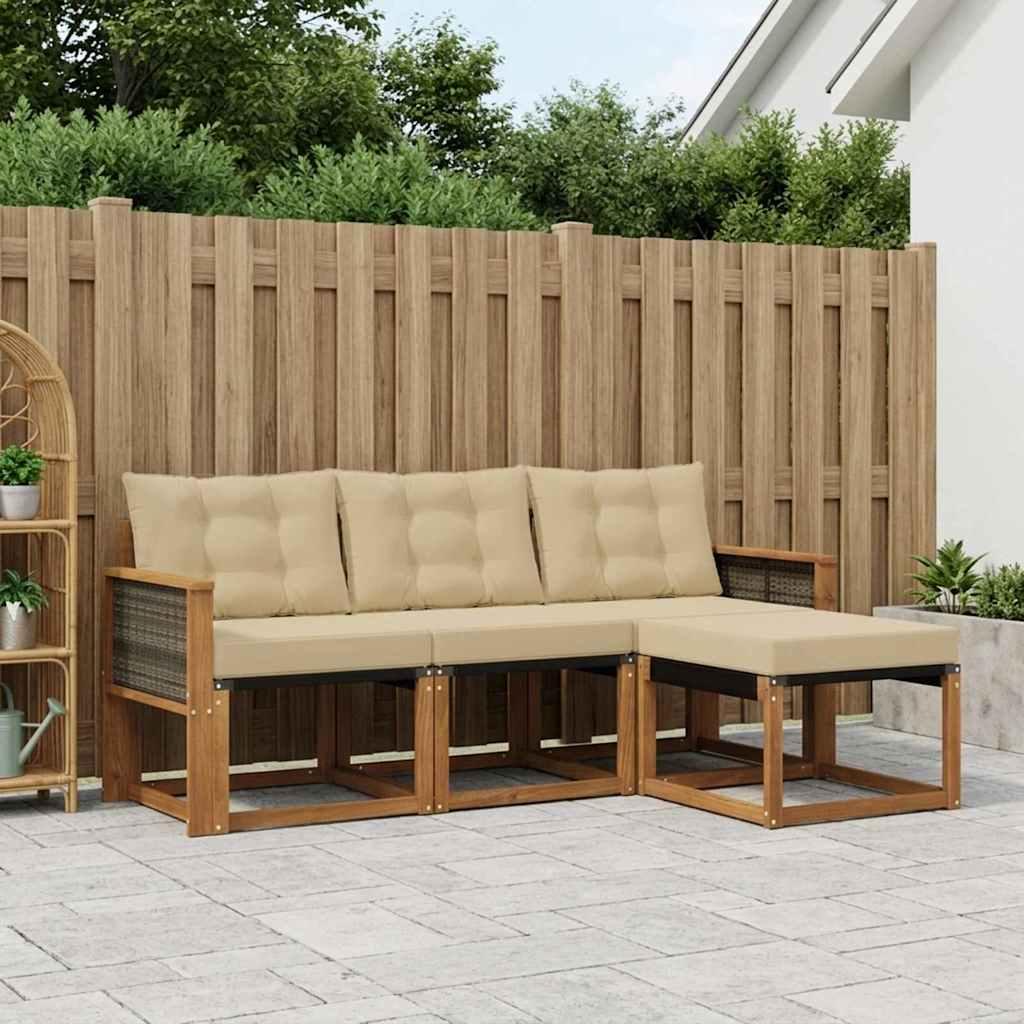 Udendørs sofagruppe med pude 4 stk Naturlig og Beige billede