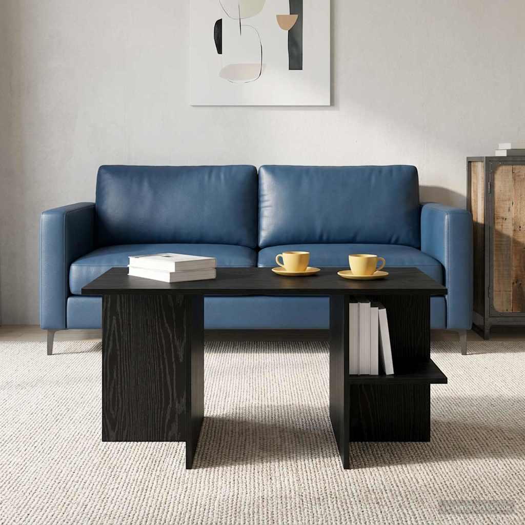 Sofabord i sort eg - konstrueret træ, 87 × 50 × 45 cm med hylder billede