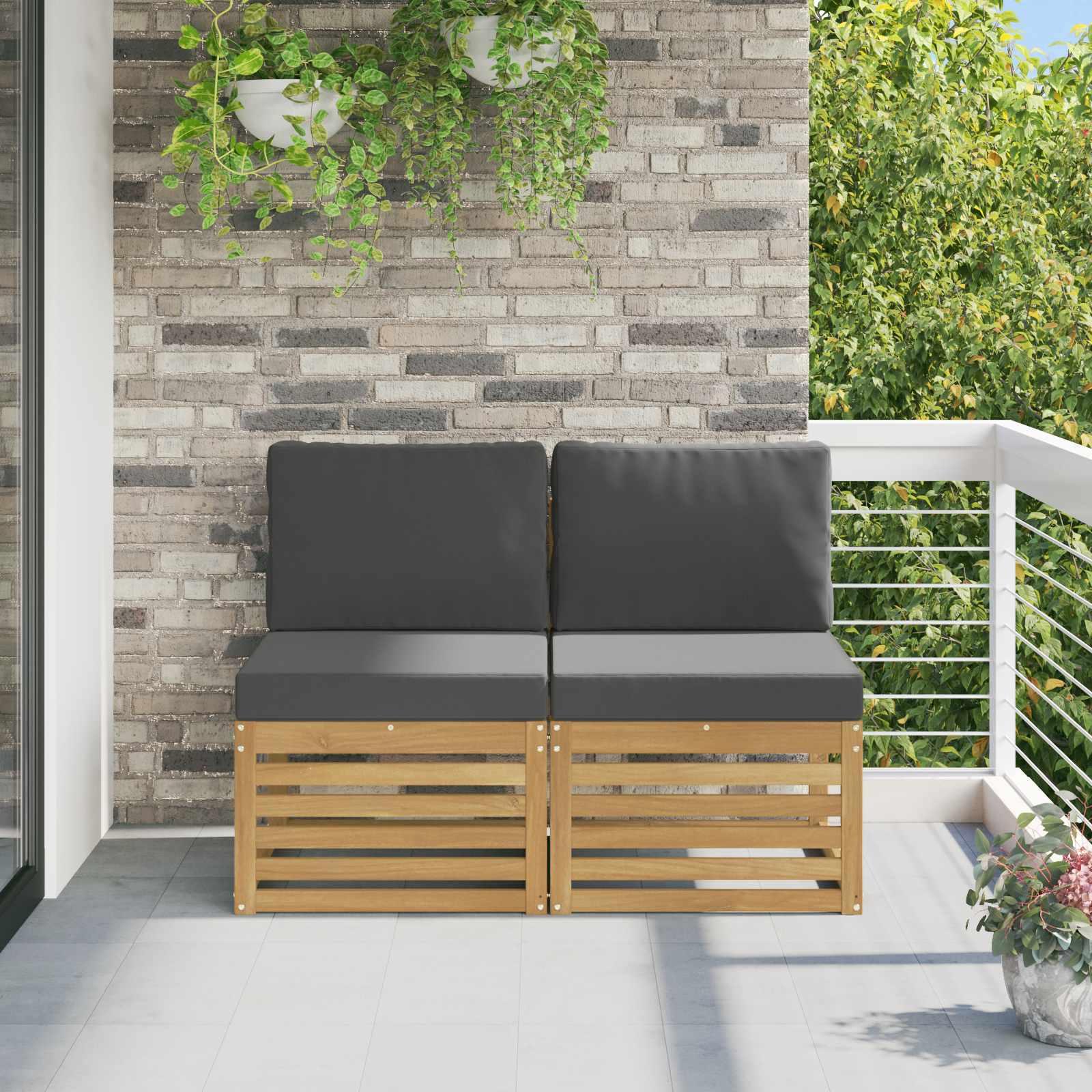 2 Stk Udendørs Mellem Sofa Massivt Akacietræ Hvid billede