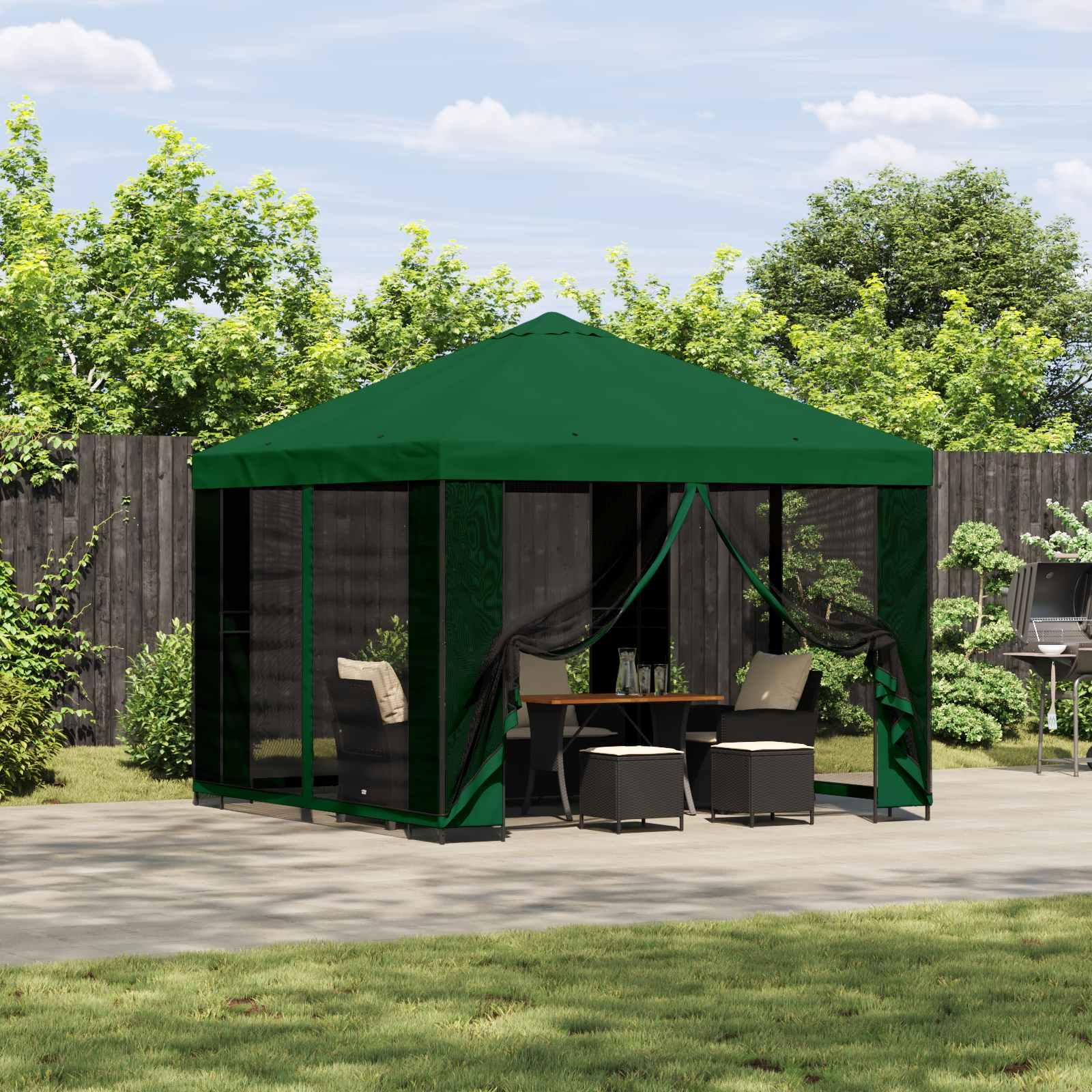 Pavillon 3 x 3 m Grøn Polyester og Stål 190 billede