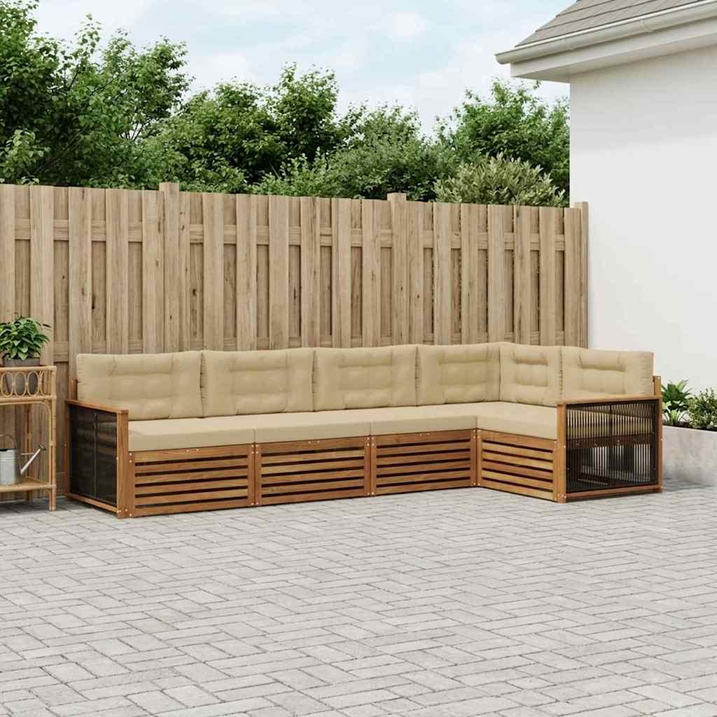 Udendørs sofagruppe i akacietræ med puder - 5 dele, naturlig/beige