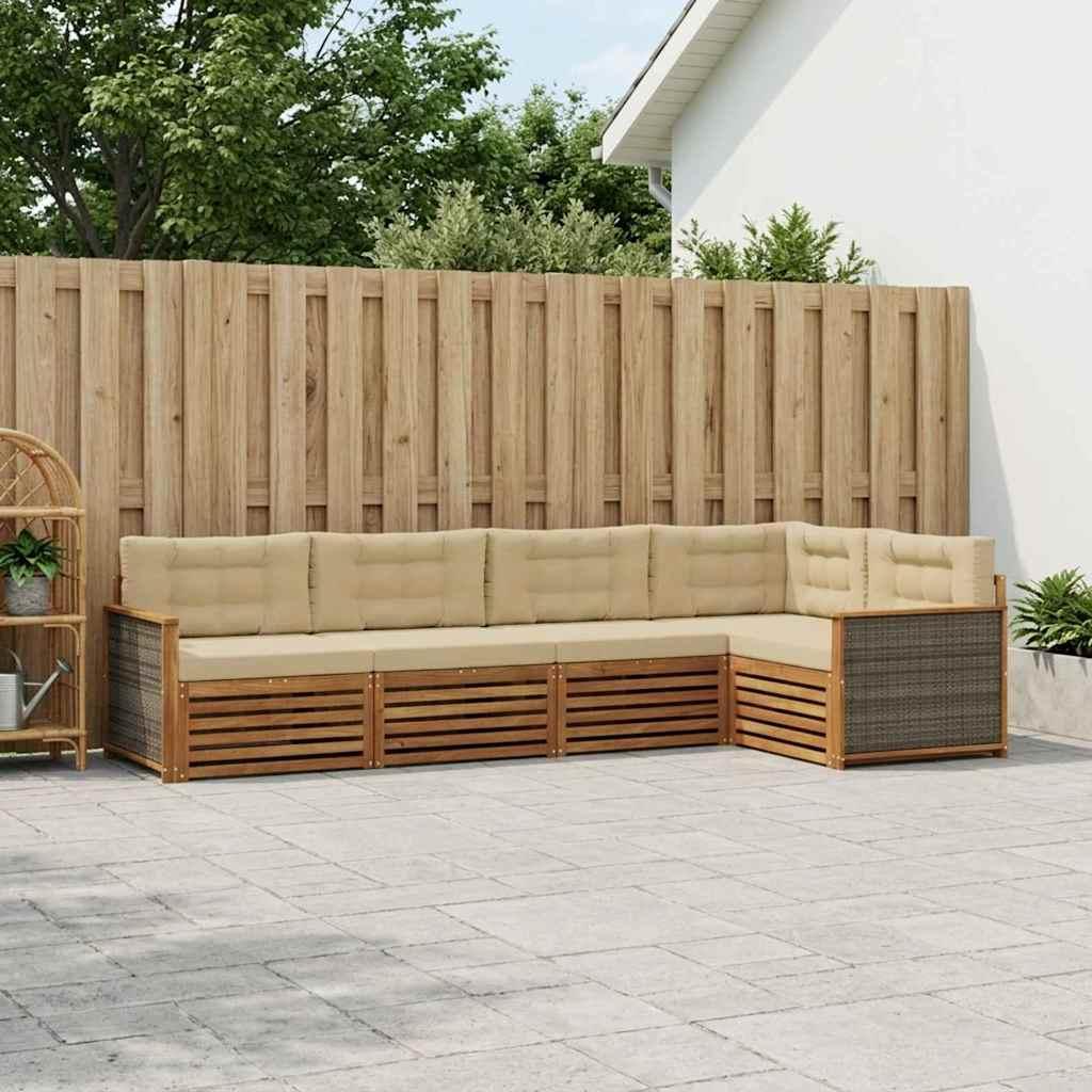 Udendørs sofagruppe med pude 5 stk Naturlig og Beige billede