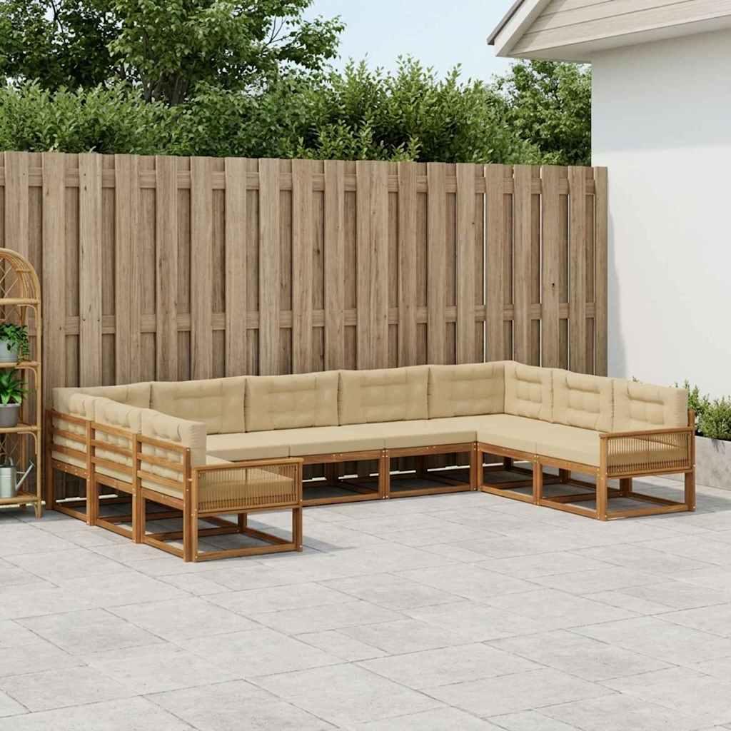 Udendørs sofagruppe i akacietræ med puder, 9 dele - naturlig/beige