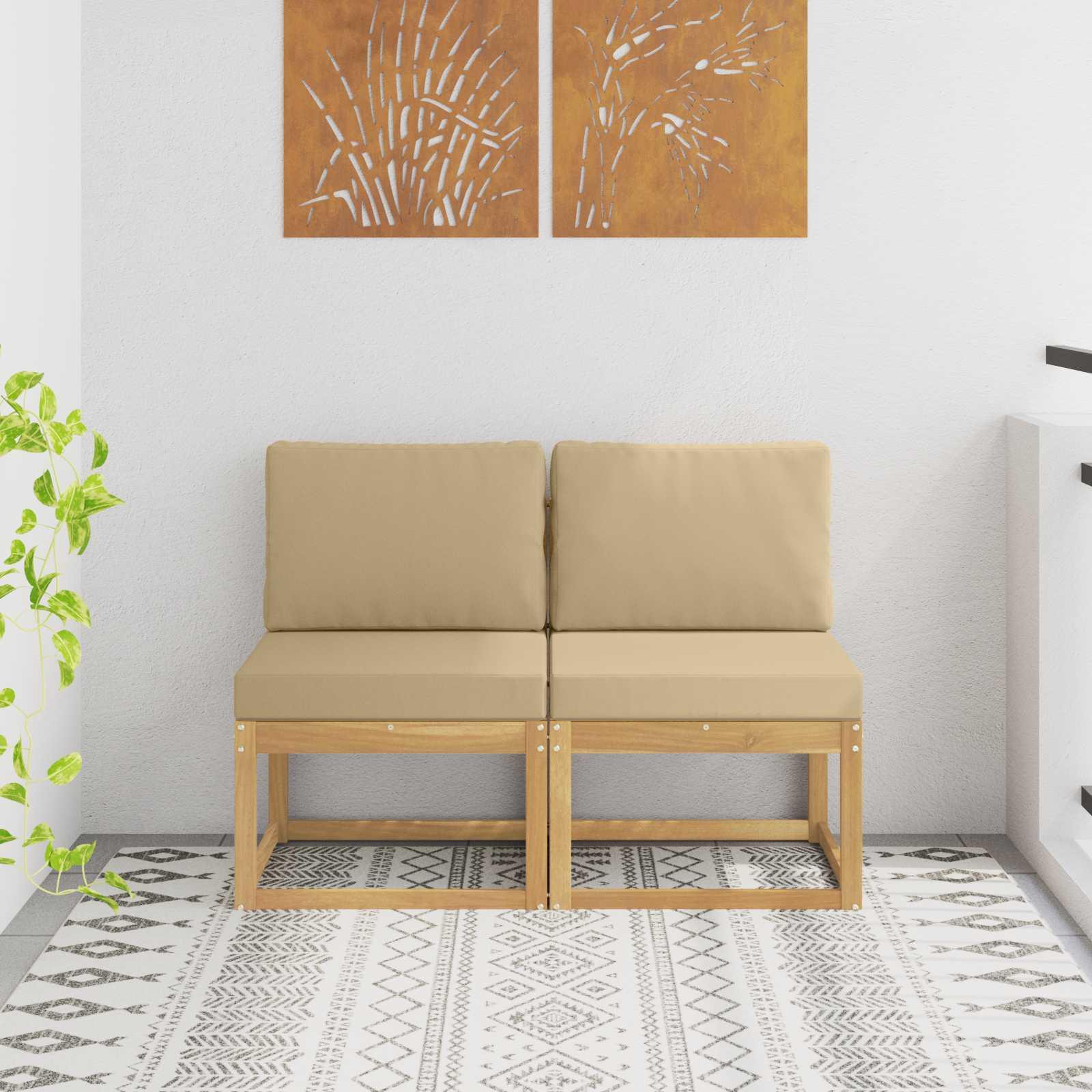 2 Stk Udendørs Mellem Sofa Massivt Akacietræ Hvid billede