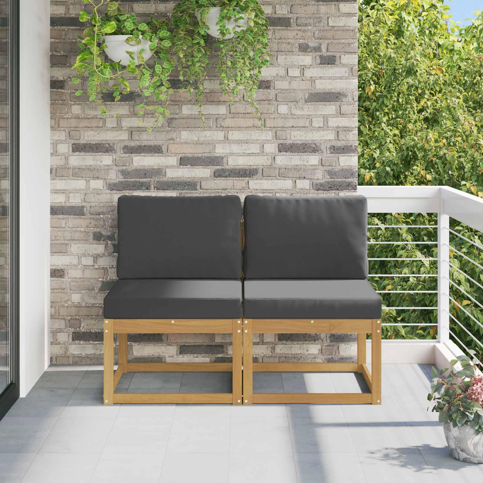 2 Stk Udendørs Mellem Sofa Massivt Akacietræ Hvid billede