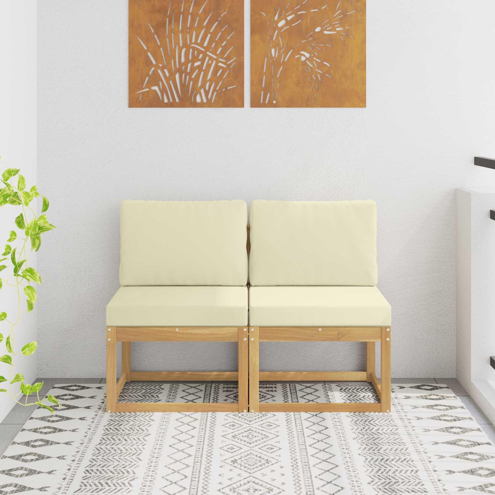 2 Stk Udendørs Mellem Sofa Massivt Akacietræ Hvid billede