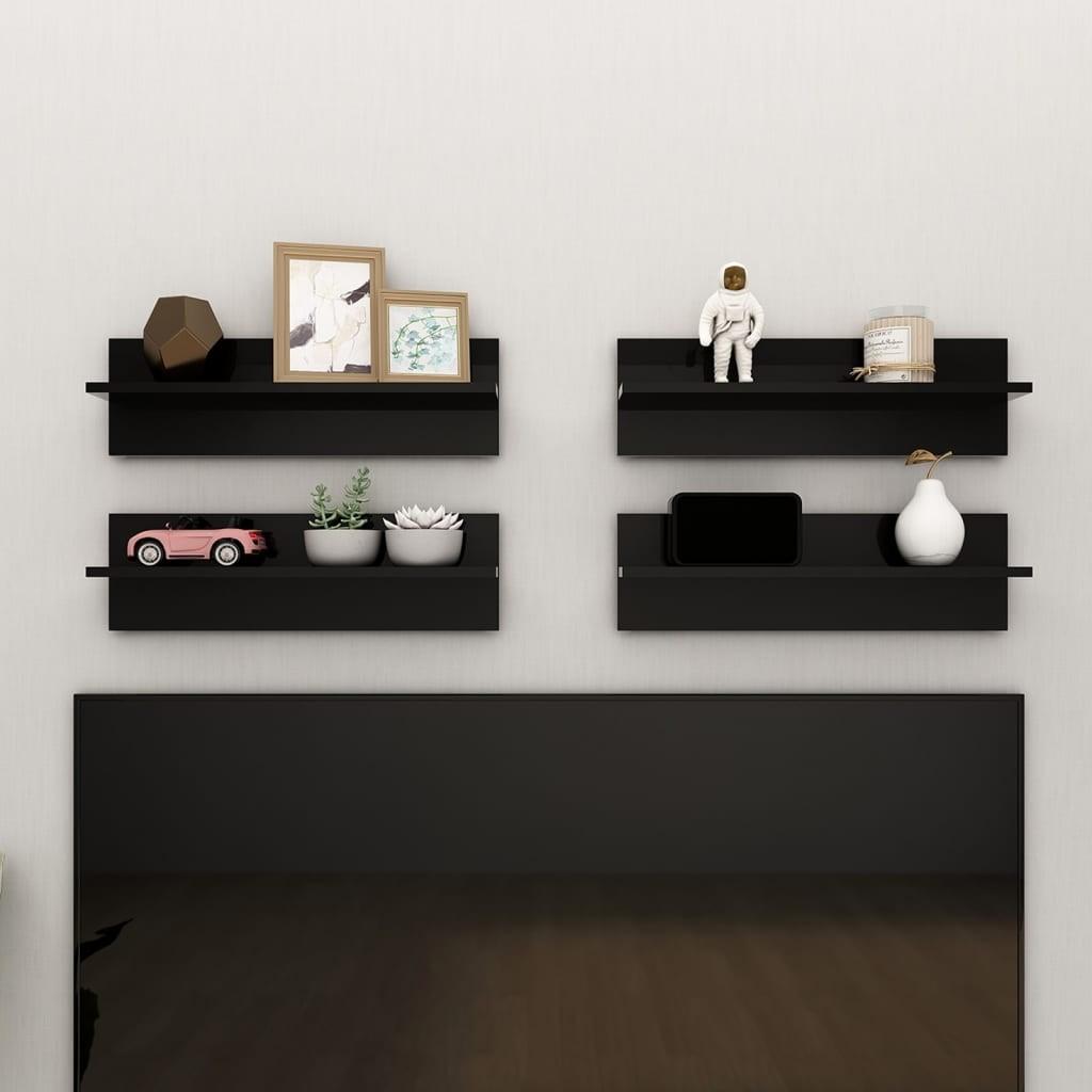 Væghylder 4 stk. 60x11,5x18 cm konstrueret træ sort højglans
