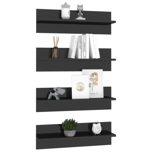 Væghylder 4 stk. 60x11,5x18 cm konstrueret træ sort højglans