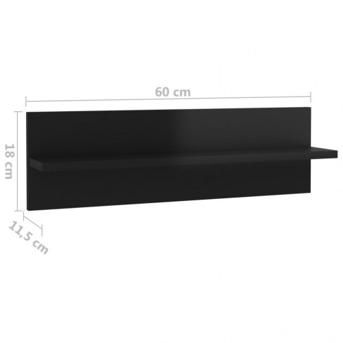 Væghylder 4 stk. 60x11,5x18 cm konstrueret træ sort højglans