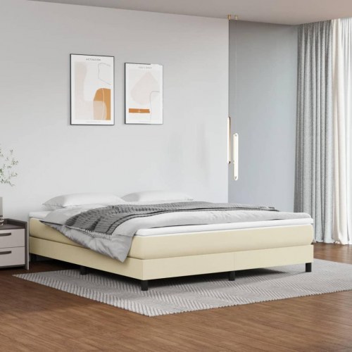 Springmadras med pocketfjedre - medium 160×200×20 cm, kunstlæder creme