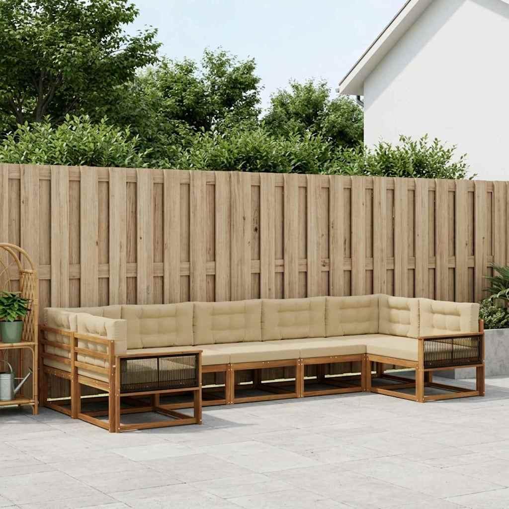 Udendørs sofagruppe i akacietræ med puder, 7 dele - naturlig/beige
