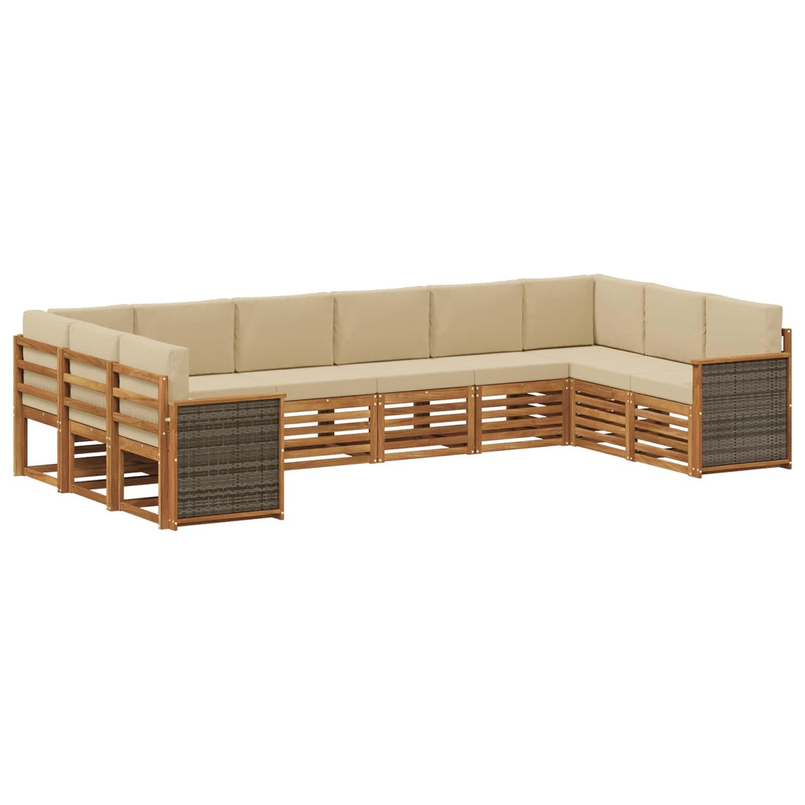 Sektionalsofa sæt til terrasse - 7 dele, naturfarvet akacietræ med polyesterpuder billede