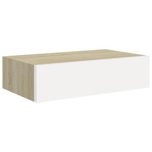 Væghylde med skuffer 40x23,5x10 cm MDF egetræsfarve hvid