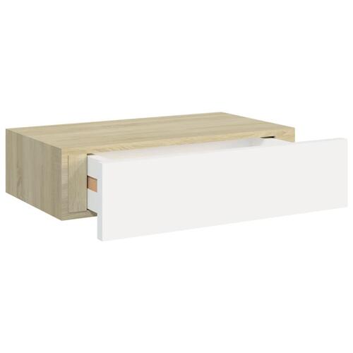 Væghylde med skuffer 40x23,5x10 cm MDF egetræsfarve hvid