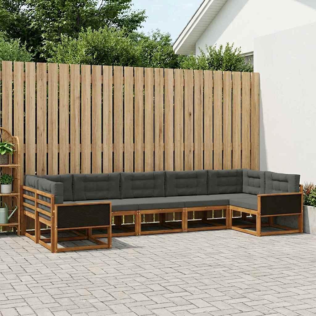 Udendørs sofagruppe i akacietræ med puder, 7 dele - naturlig/antracit