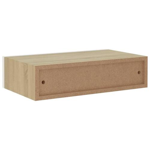 Væghylde med skuffer 40x23,5x10 cm MDF egetræsfarve hvid