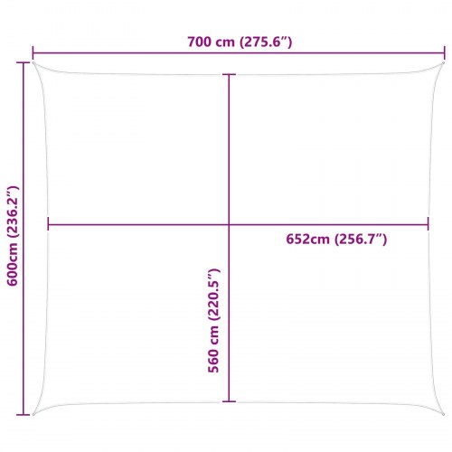 Solsejl 7 × 6 m - lys grå/hvid, 100% polyester oxford