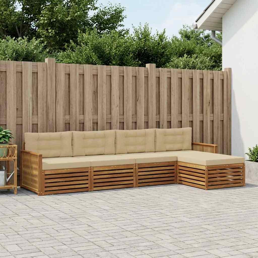 Udendørs sofagruppe med pude 5 stk Naturlig og Beige billede