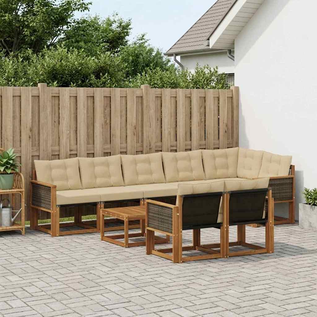 Udendørs sofagruppe i akacietræ med beige puder - 9 dele