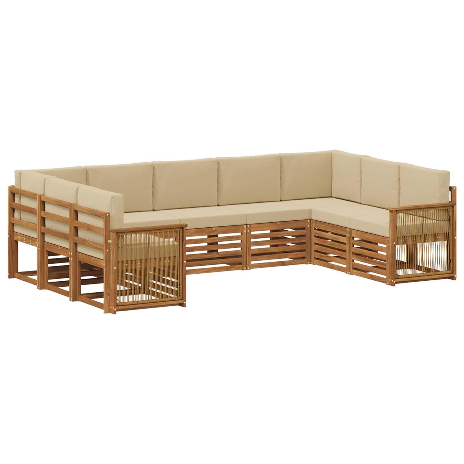 Sektionalsofa sæt 7 stk - naturfarvet akacietræ med beige polyesterpuder billede