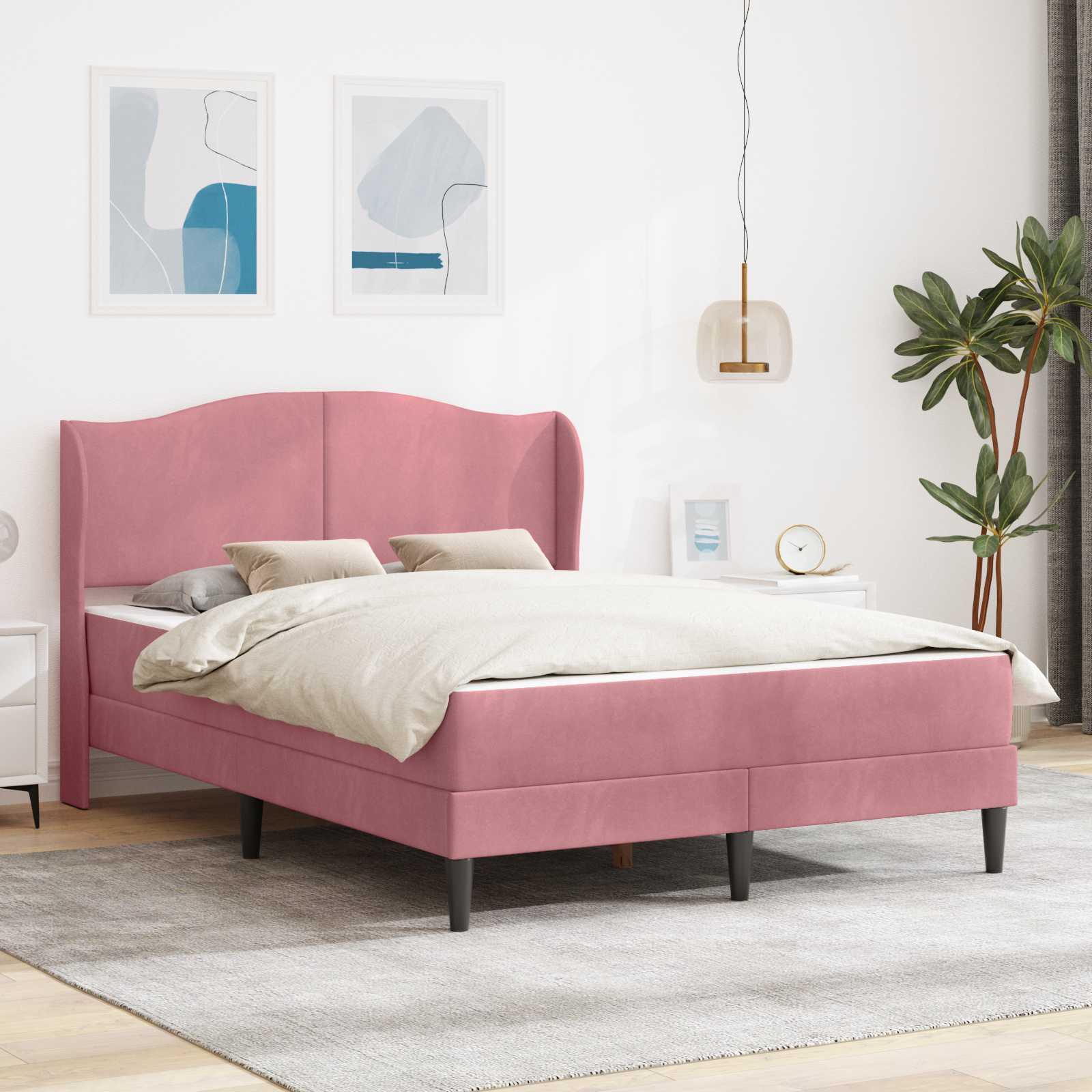 Sengestel med hovedgærde 2 stk Lyserød 120 x 190 cm Fløjl billede