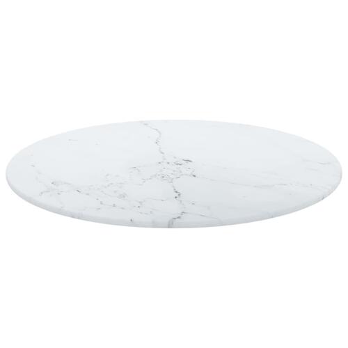 Bordplade Ø40x0,8 cm hærdet glas med marmordesign hvid