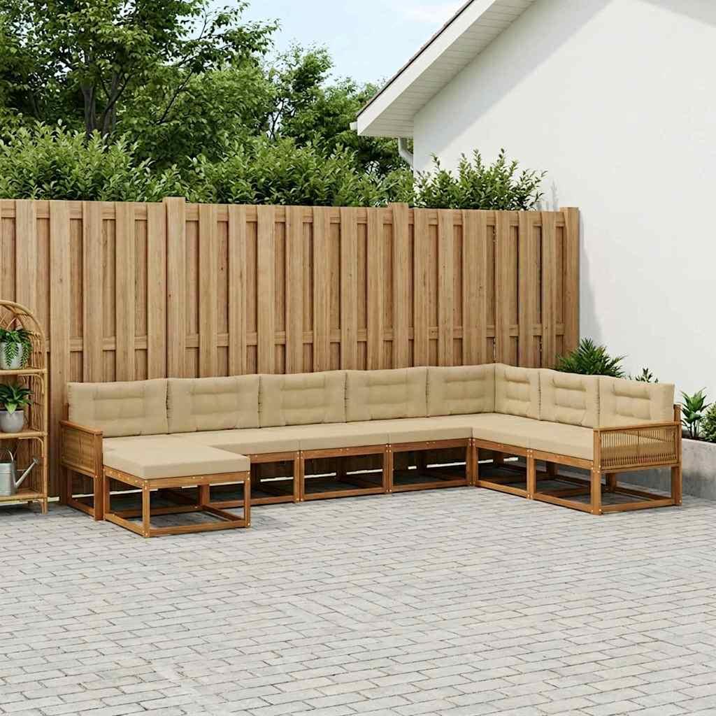 Udendørs sofagruppe i akacietræ med puder, 8 dele - naturlig/beige