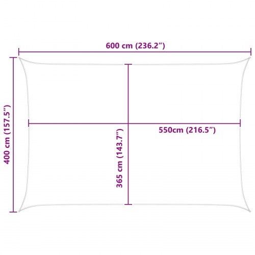 Solsejl 6 x 4 m - gul/hvid stribet, 100% polyester oxford