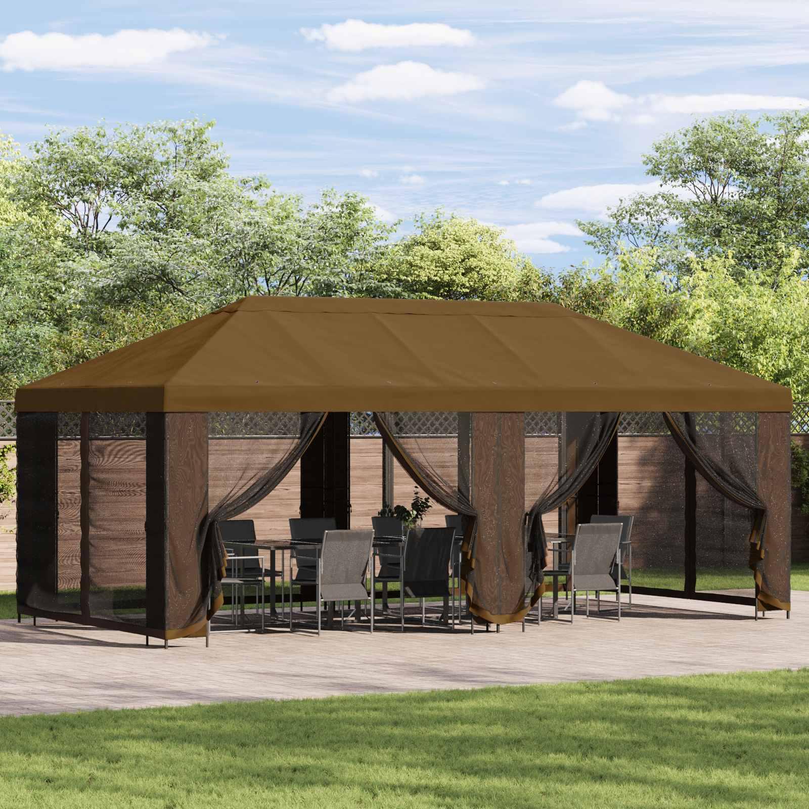 Pavillon med sidetapper 6 x 3 m Gråbrun Polyester og Stål 190 billede