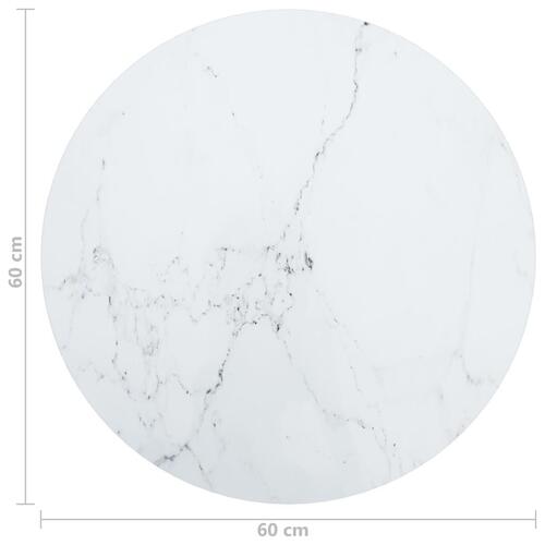 Bordplade Ø60x0,8 cm hærdet glas med marmordesign hvid