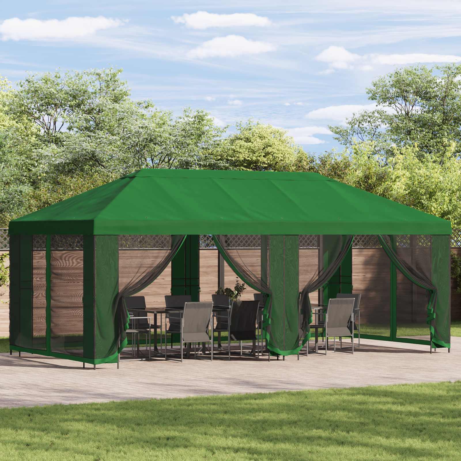 Pavillon med sidetapper 6 x 3 m Grøn Polyester og Stål 190 billede