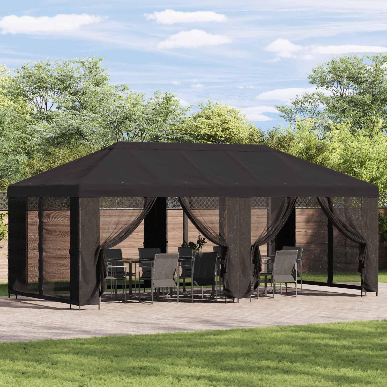 Pavillon med sidetapper 6 x 3 m Antracit Polyester og Stål 190 billede