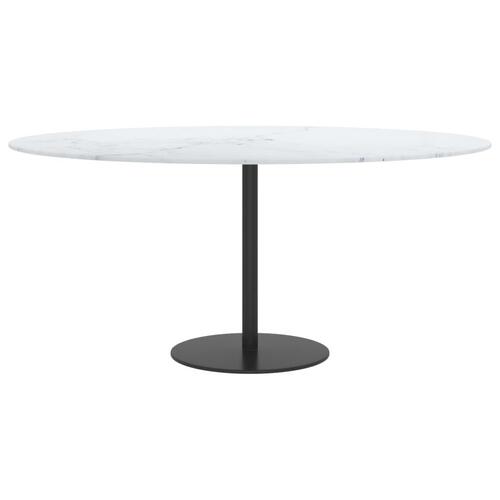 Bordplade Ø90x1 cm hærdet glas med marmordesign hvid