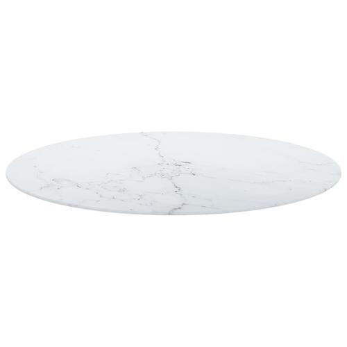 Bordplade Ø90x1 cm hærdet glas med marmordesign hvid