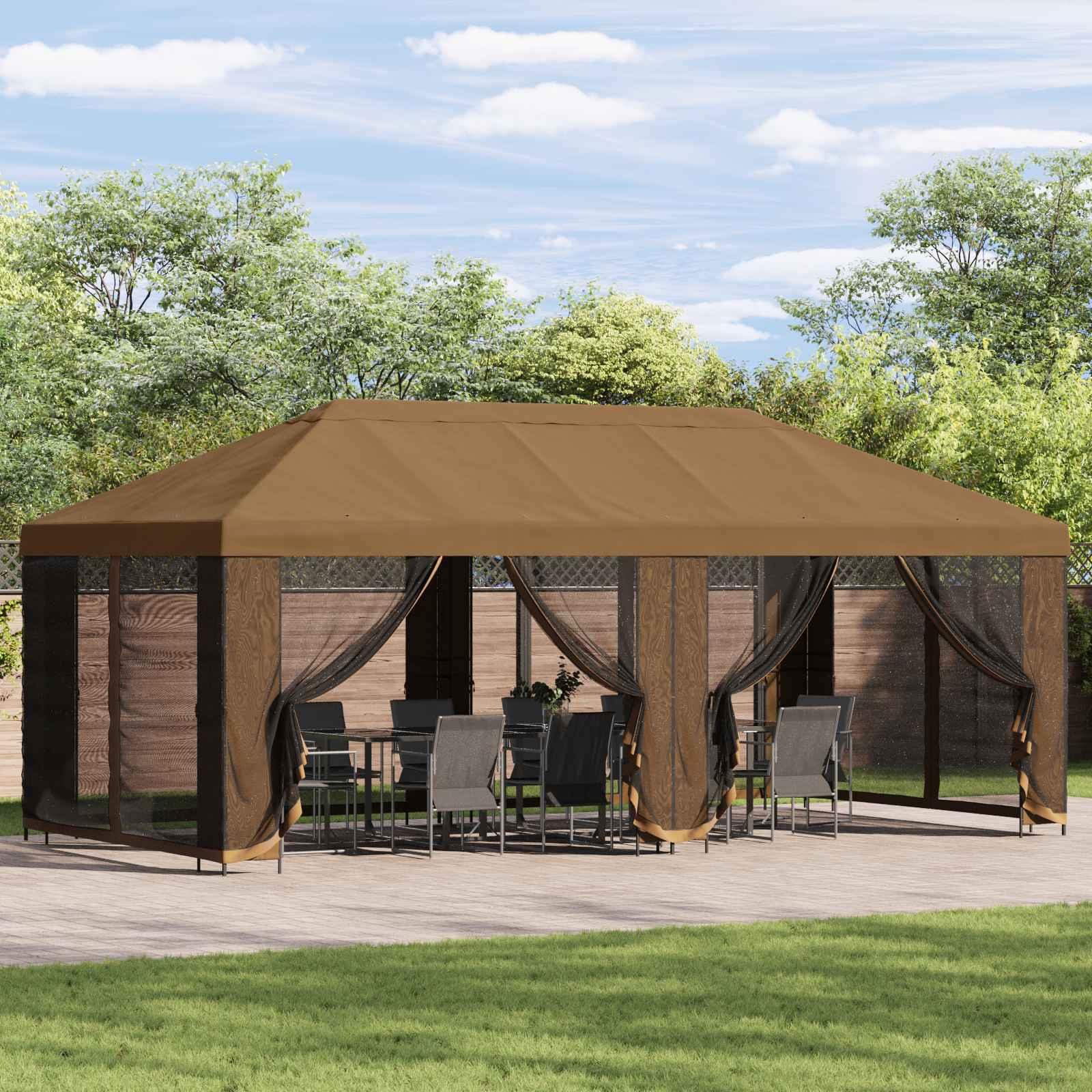 Pavillon med sidetapper 6 x 3 m Beige Polyester og Stål 190 billede
